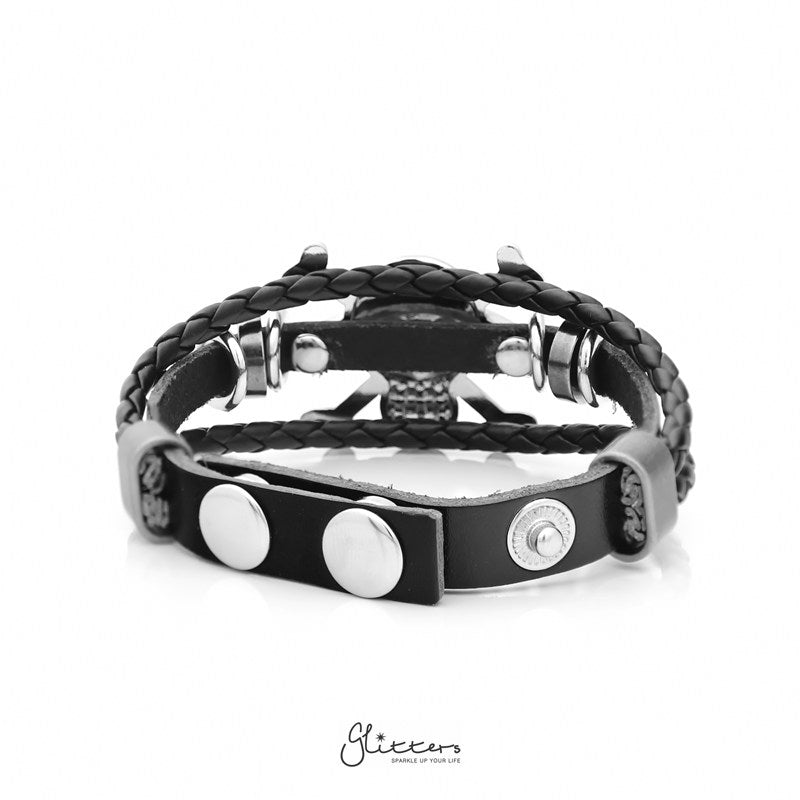 Skull with Crossbones Multilayer Adjustable Leather Bracelet-Bracelets, Jewellery, leather bracelet, Men's Bracelet, Men's Jewellery, Women's Bracelet, Women's Jewellery-BCL0189-B_800-Glitters