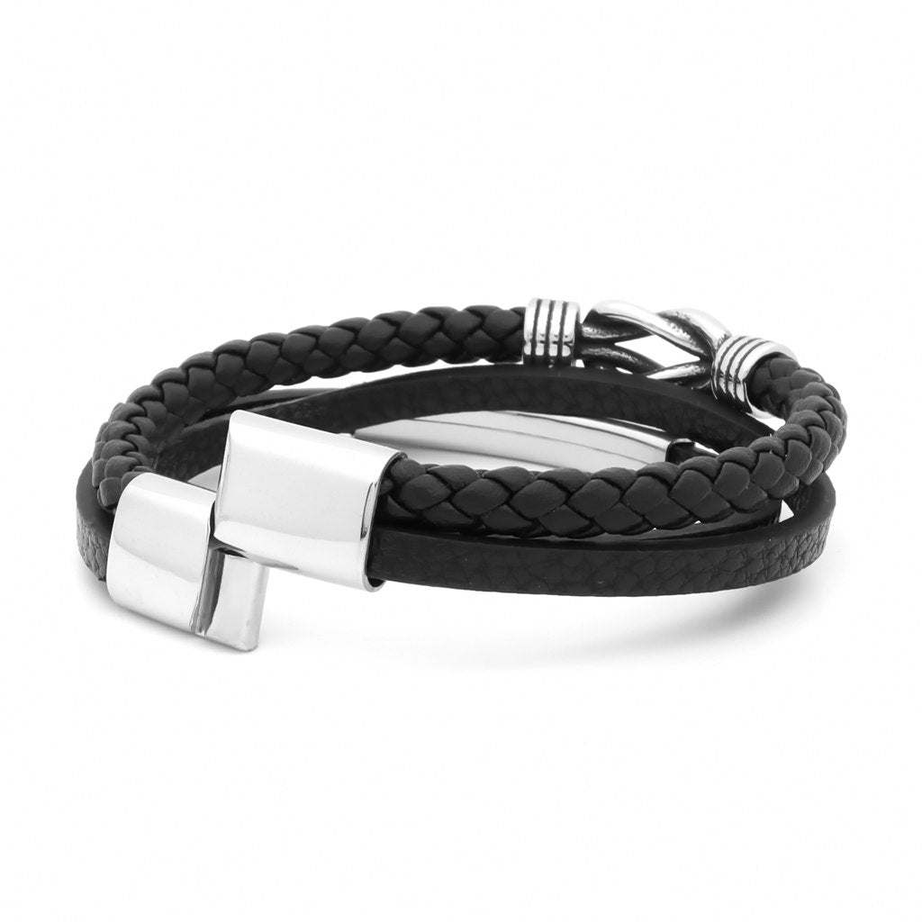 Multilayer Leather Love Knot Bracelet with ID Plate-Bracelets, Jewellery, leather bracelet, Men's Bracelet, Men's Jewellery, Stainless Steel-BCL0206-2_1-Glitters