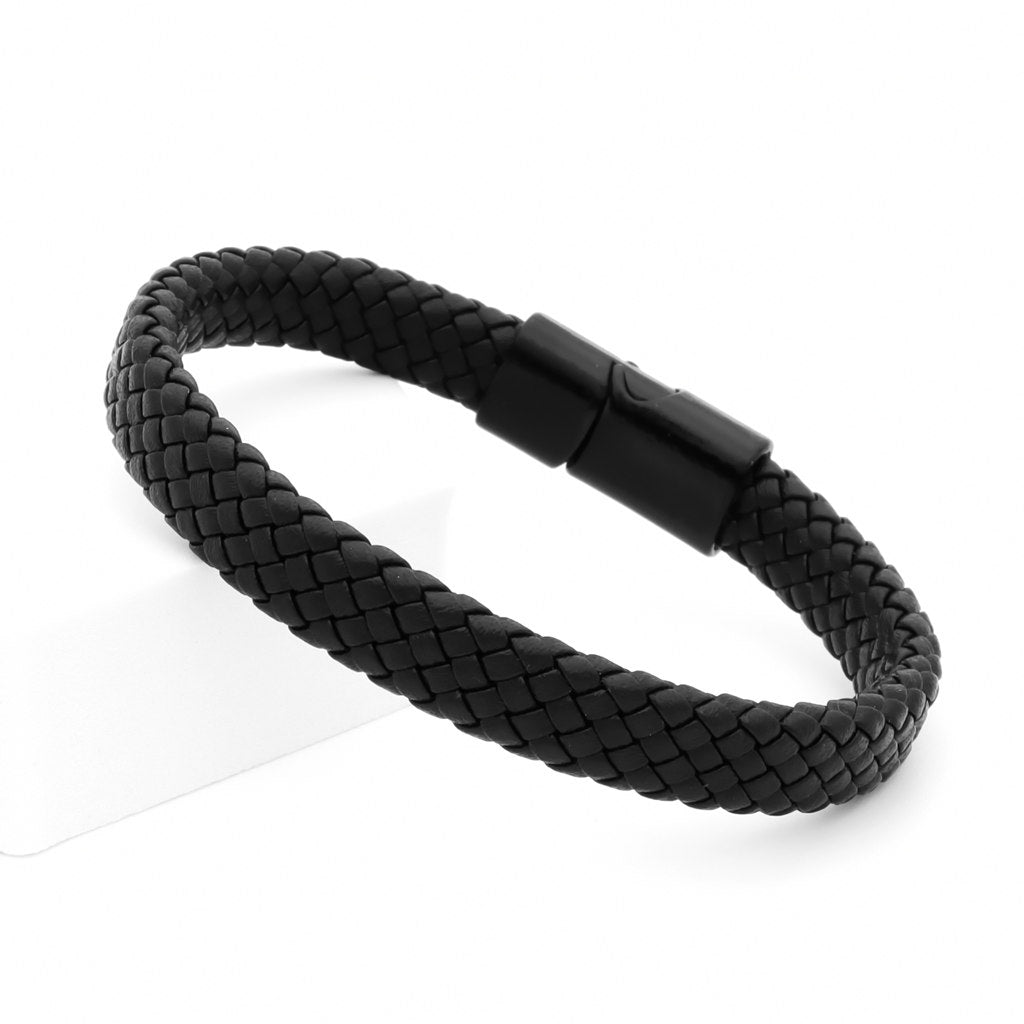 Classic Black Braided Leather Bracelet-Bracelets, Jewellery, leather bracelet, Men's Bracelet, Men's Jewellery-BCL0212_1-Glitters