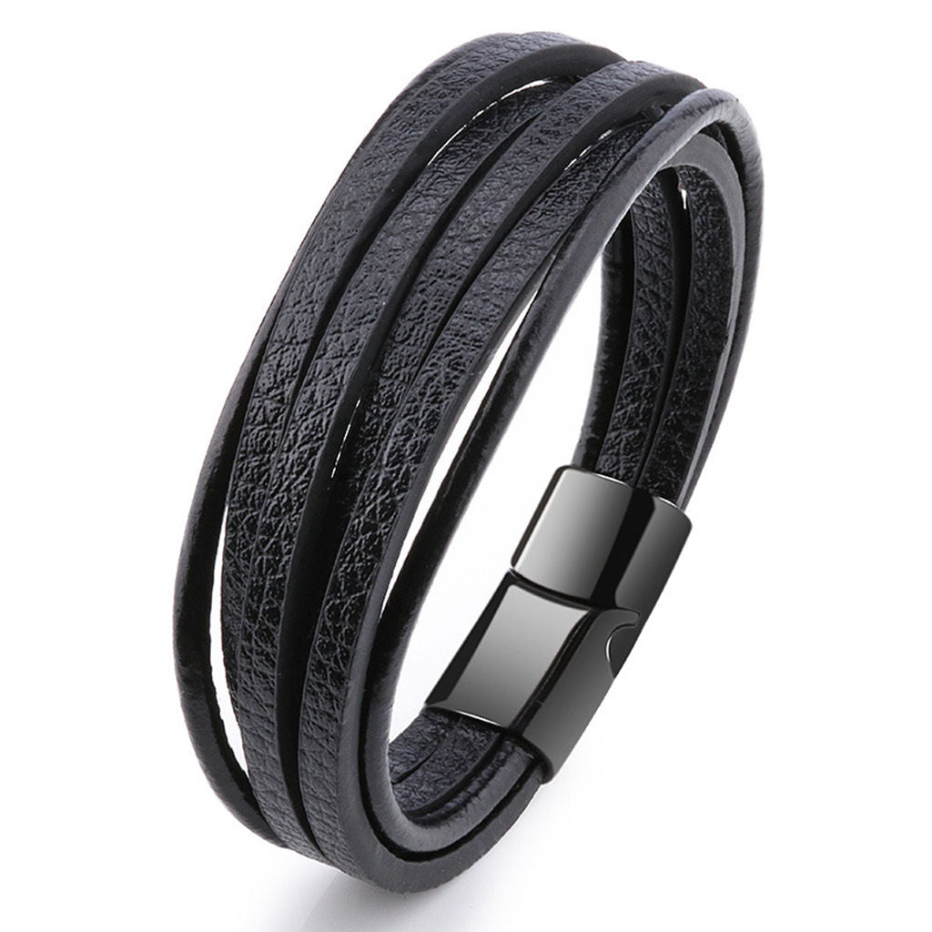 Multilayer Black Leather Bracelet-Bracelets, Jewellery, leather bracelet, Men's Bracelet, Men's Jewellery-BCL0214-3-Glitters