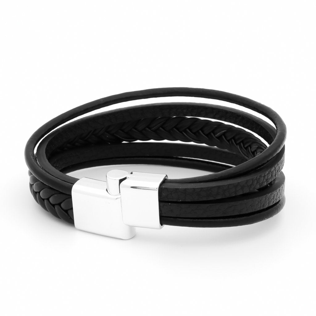 Multilayer Braided Black Leather Bracelet With Magnetic Clasp-Bracelets, Jewellery, leather bracelet, Men's Bracelet, Men's Jewellery-BCL0215-3_1-Glitters