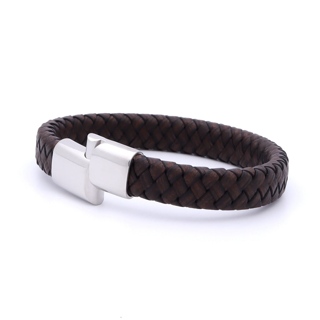 Classic Brown Braided Leather Bracelet-Bracelets, Jewellery, leather bracelet, Men's Bracelet, Men's Jewellery, New-BCL0235-4_1-Glitters