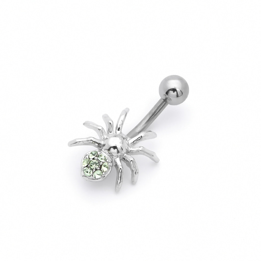 Spider Belly Button Ring - Green-Belly Ring, Body Piercing Jewellery, New-BJ0010-G_1-Glitters