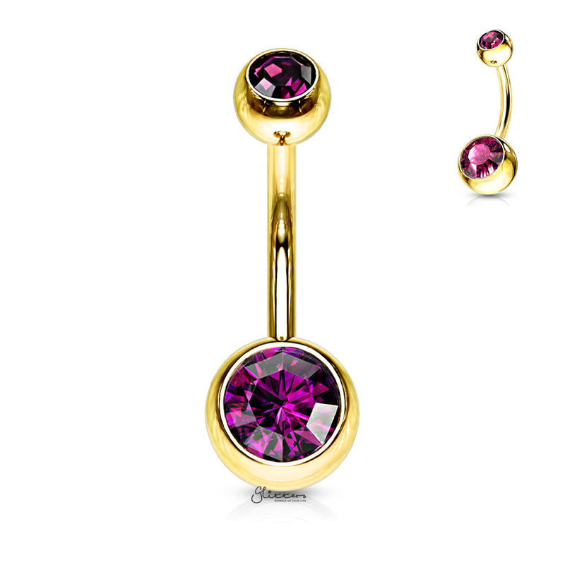 Gold I.P Double Gems Belly Button Navel Rings-Belly Ring, Body Piercing Jewellery-BJ0058-A_800-Glitters