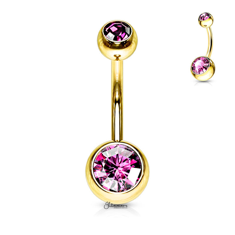 Gold I.P Double Gems Belly Button Navel Rings-Belly Ring, Body Piercing Jewellery-BJ0058-P_800-Glitters