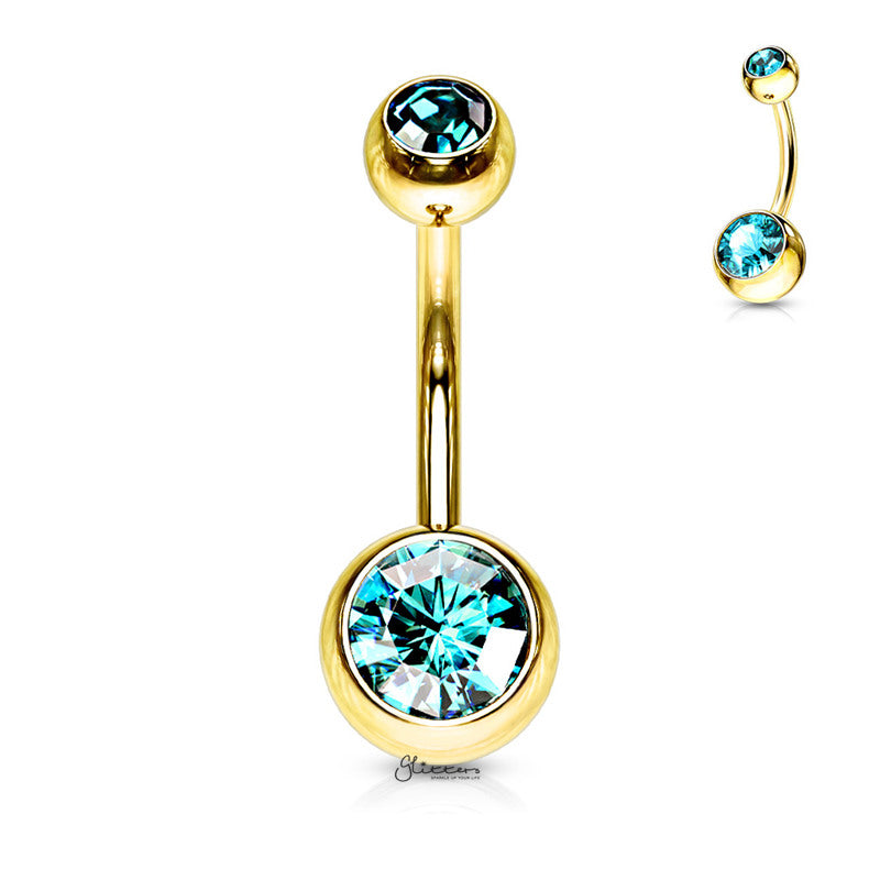 Gold I.P Double Gems Belly Button Navel Rings-Belly Ring, Body Piercing Jewellery-BJ0058-Q_800-Glitters