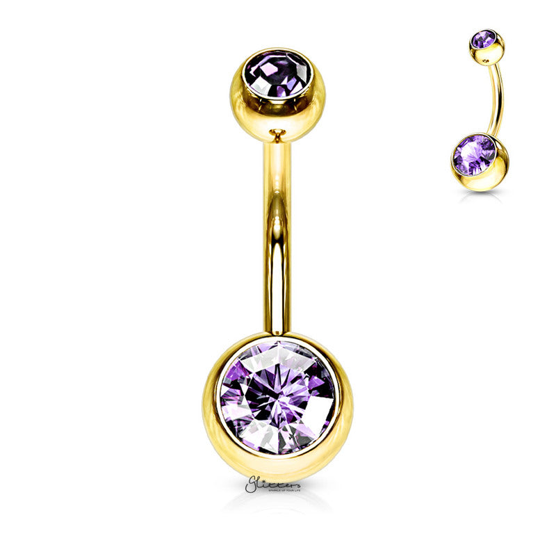 Gold I.P Double Gems Belly Button Navel Rings-Belly Ring, Body Piercing Jewellery-BJ0058-TZ_800-Glitters
