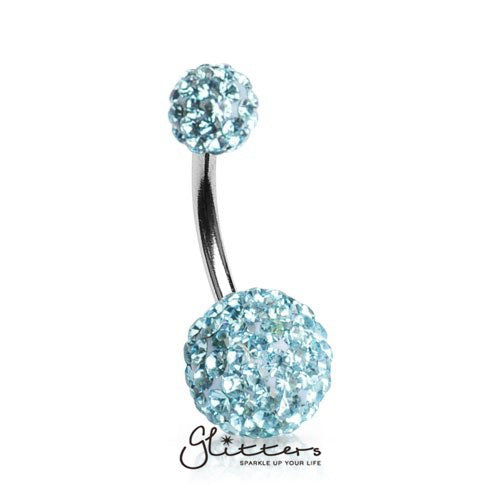 Crystal Cluster Ferido Double Disco Ball Navel Belly Button Ring-Aqua-Belly Ring, Body Piercing Jewellery-BJ02041-Glitters