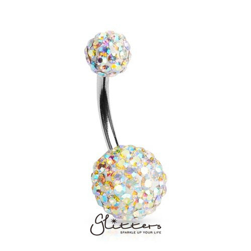 Crystal Cluster Ferido Double Disco Ball Navel Belly Button Ring-Aurora Borealis-Belly Ring, Body Piercing Jewellery-BJ02042-Glitters