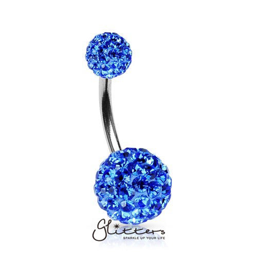 Crystal Cluster Ferido Double Disco Ball Navel Belly Button Ring-Blue-Belly Ring, Body Piercing Jewellery-BJ02043-Glitters