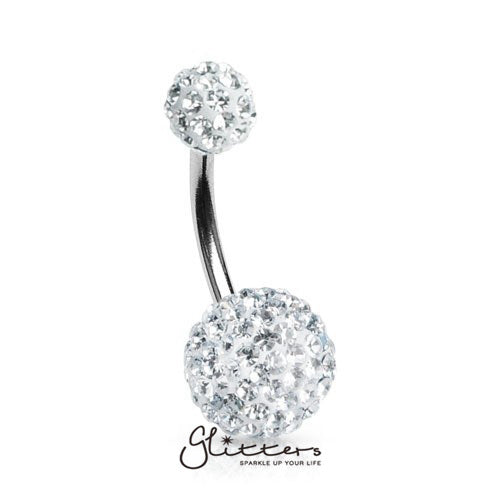Crystal Cluster Ferido Double Disco Ball Navel Belly Button Ring-Clear-Belly Ring, Body Piercing Jewellery-BJ02044-Glitters