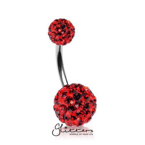 Crystal Cluster Ferido Double Disco Ball Navel Belly Button Ring-Red-Belly Ring, Body Piercing Jewellery-BJ02048-Glitters