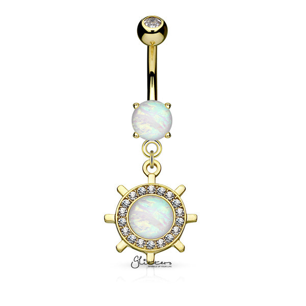 Opal Glitter Set Rudder Wheel Dangle Belly Button Navel Rings-Belly Ring, Body Piercing Jewellery, Crystal-BJ0290-G-Glitters