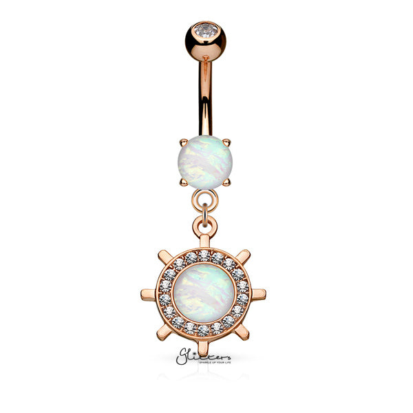Opal Glitter Set Rudder Wheel Dangle Belly Button Navel Rings-Belly Ring, Body Piercing Jewellery, Crystal-BJ0290-RG-Glitters