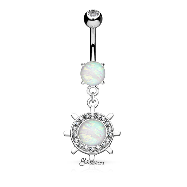 Opal Glitter Set Rudder Wheel Dangle Belly Button Navel Rings-Belly Ring, Body Piercing Jewellery, Crystal-BJ0290-S-Glitters