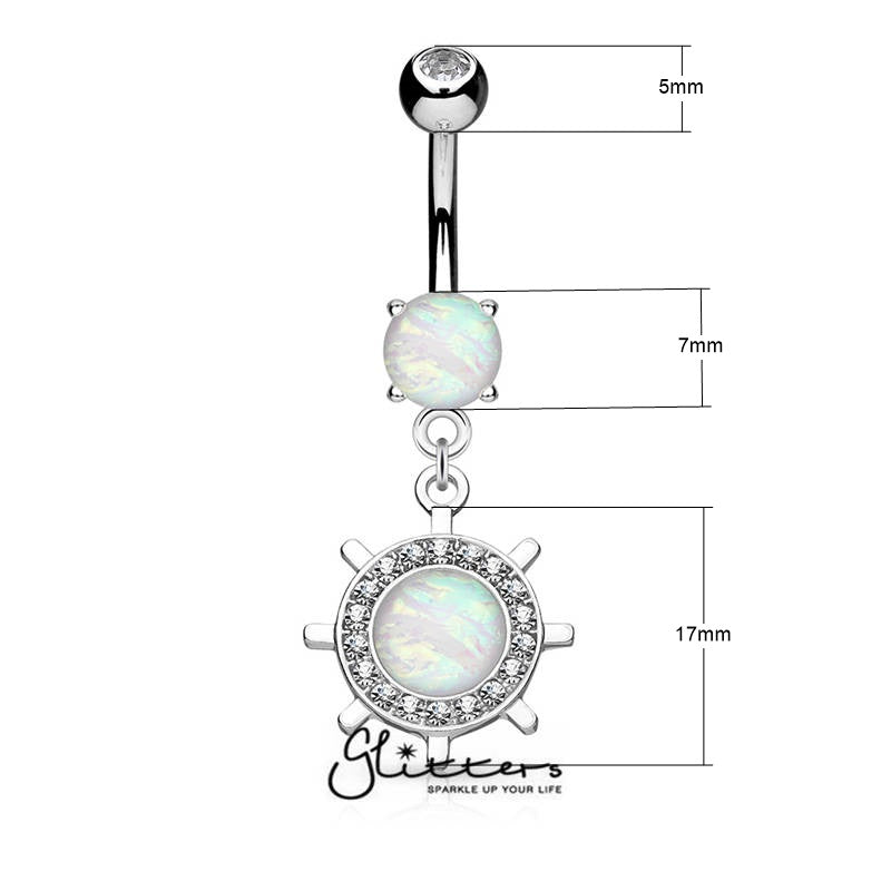 Opal Glitter Set Rudder Wheel Dangle Belly Button Navel Rings-Belly Ring, Body Piercing Jewellery, Crystal-BJ0290_Silver2_New_53fa502f-4d22-416c-9e37-f9eaf8c70f34-Glitters