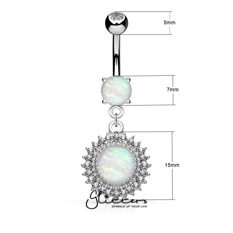 Opal Glitter Set Crystal Paved Round Shield Dangle Belly Button Navel Rings-Belly Ring, Body Piercing Jewellery, Crystal-BJ0291_New-Glitters