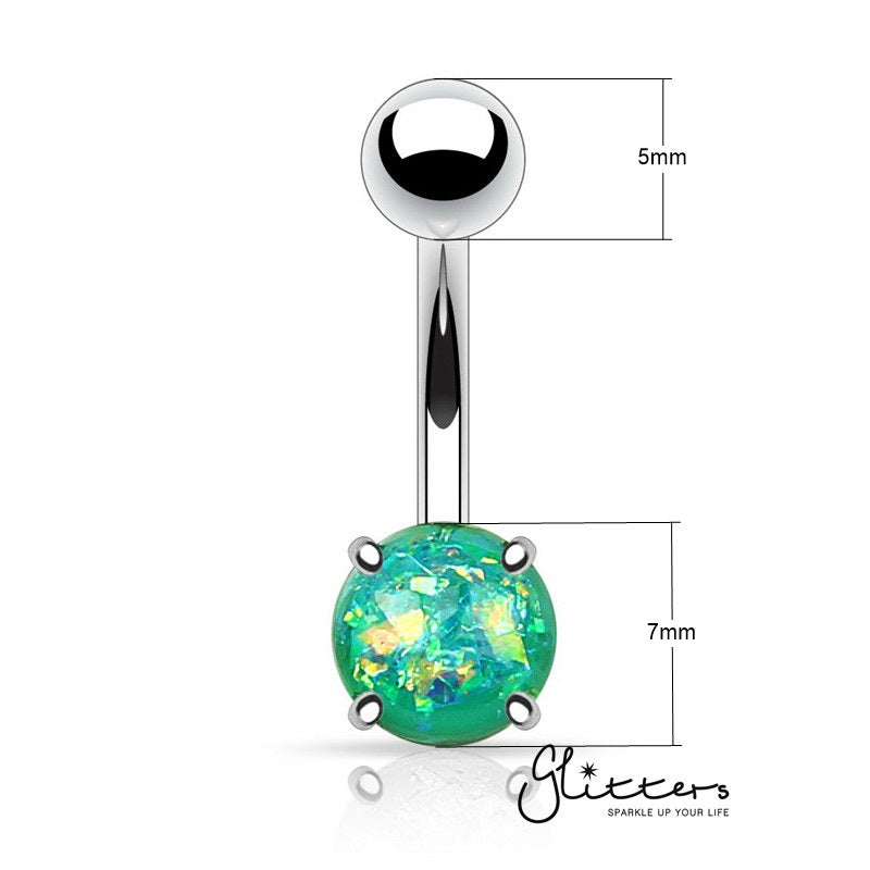 Opal Glitter Prong Set Belly Button Ring - Green-Belly Ring, Body Piercing Jewellery-BJ0295-3_New-Glitters