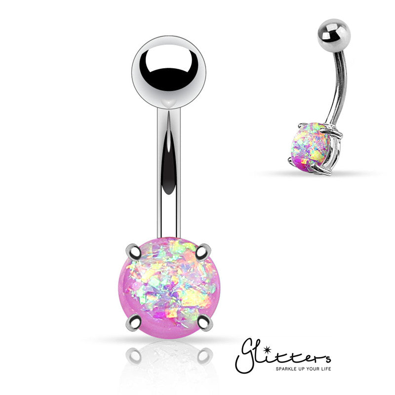 Opal Glitter Prong Set Belly Button Ring - Purple-Belly Ring, Body Piercing Jewellery-BJ0295-5-Glitters