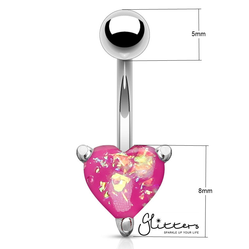 Opal Glitter Prong Heart Set Belly Button Ring - Pink-Belly Ring, Body Piercing Jewellery-BJ0296-2_New-Glitters