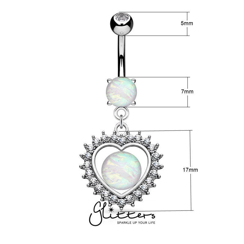 Opal Glitter Set Crystal Paved Heart Dangle Belly Button Navel Ring-Belly Ring, Body Piercing Jewellery, Crystal-BJ0297-1_New-Glitters