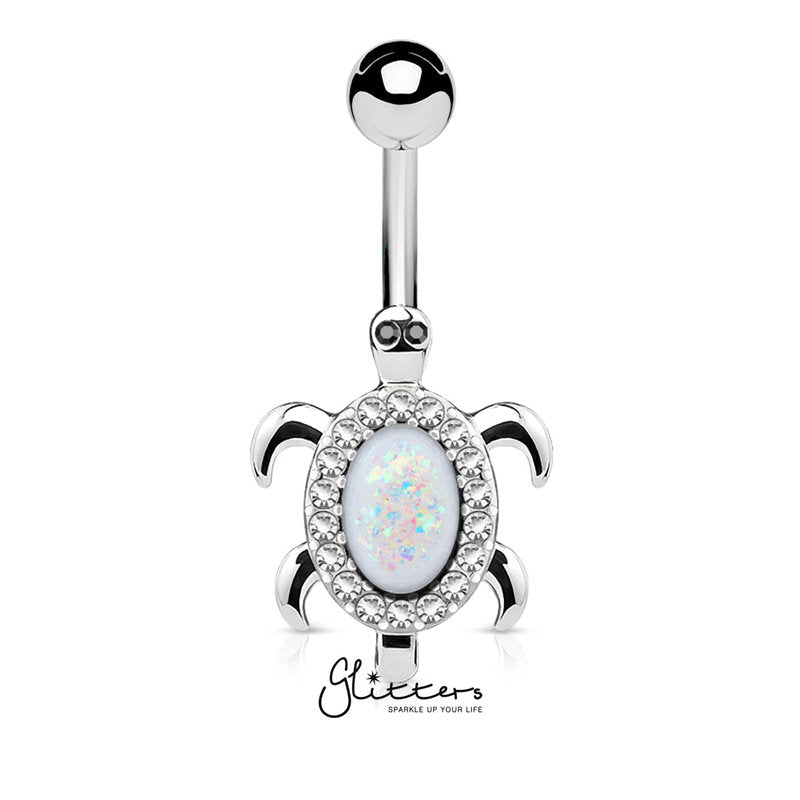 Opal Glitter Center and Crystal Paved Turtle Belly Button Navel Ring-Belly Ring, Body Piercing Jewellery, Crystal-BJ0299-1-Glitters