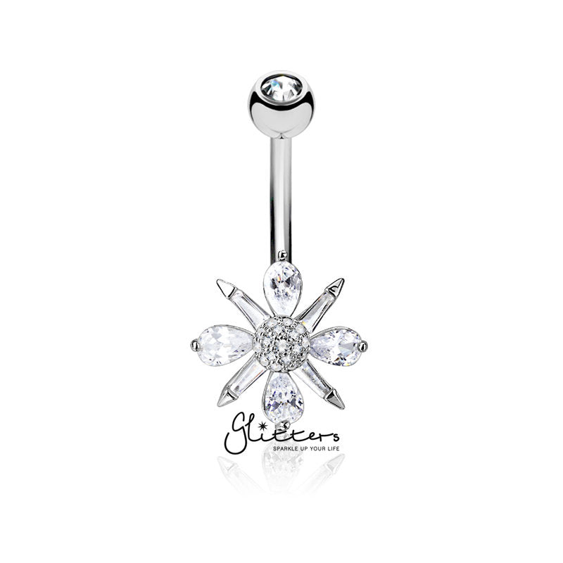 Barguette CZ and Pear CZ Clustered and CZ paved Ball Center Belly Button Navel Rings-Belly Ring, Body Piercing Jewellery, Cubic Zirconia-BJ0301-1_8785f967-0b65-45c5-b4f2-ae15f481fcbc-Glitters