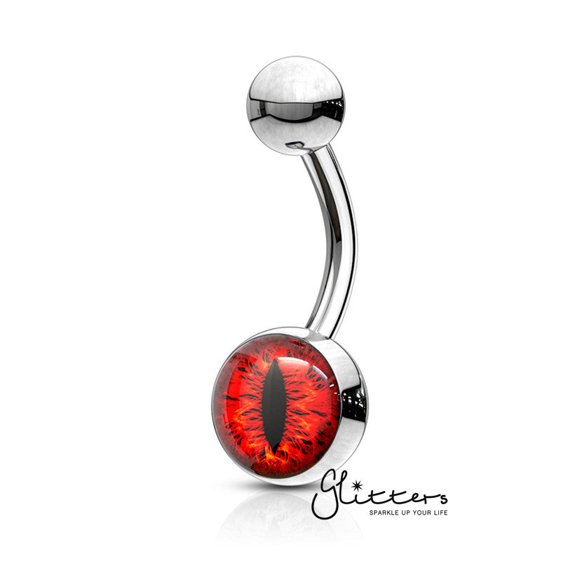 316L Surgical Steel Snake Eye Inlaid Belly Button Navel Ring - Red-Belly Ring, Body Piercing Jewellery-BJ0302-2-Glitters