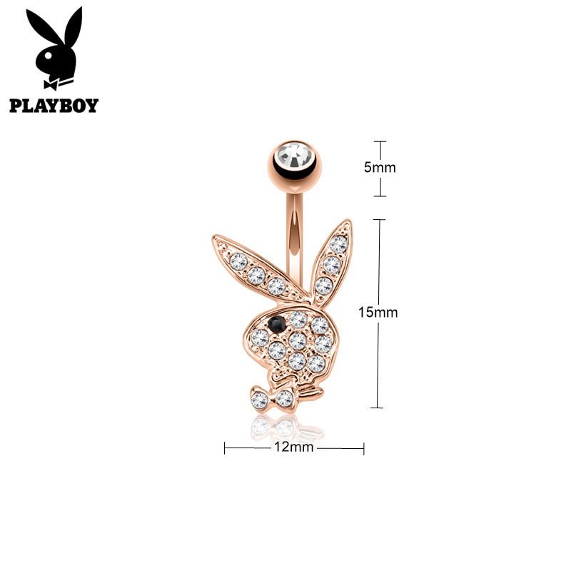 Clear Crystal Paved Playboy Bunny Belly Button Navel Ring - Rose Gold-Belly Ring, Body Piercing Jewellery, Crystal-BJ0335-RG_New-Glitters