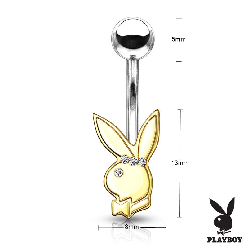 Playboy Bunny with Clear Gem Eye Belly Button Navel Ring - Gold-Belly Ring, Body Piercing Jewellery, Crystal-BJ0336-G_New-Glitters