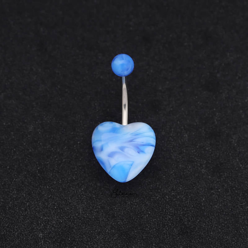 Marble Acrylic Heart Belly Button Navel Ring - Blue-Belly Ring, Body Piercing Jewellery-BJ0339-B_800-Glitters