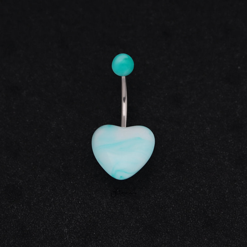 Marble Acrylic Heart Belly Button Navel Ring - Green-Belly Ring, Body Piercing Jewellery-BJ0339-G_800-Glitters