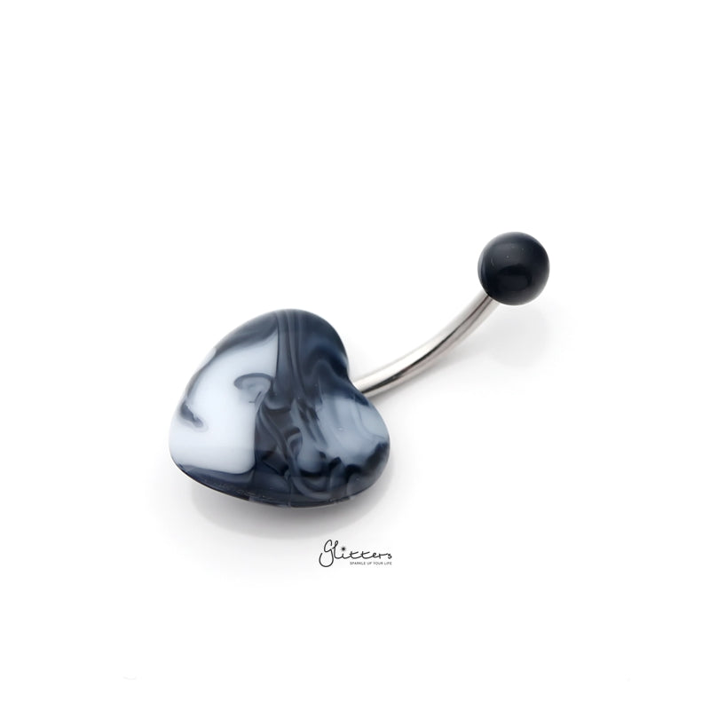 Marble Acrylic Heart Belly Button Navel Ring - Black-Belly Ring, Body Piercing Jewellery-BJ0339-K1_800-Glitters