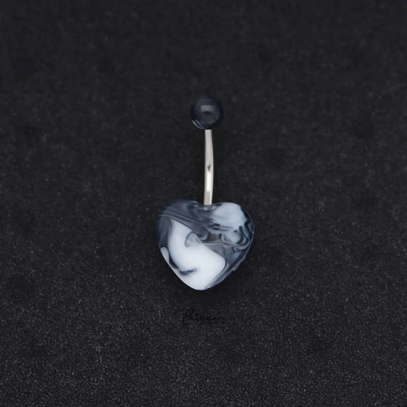 Marble Acrylic Heart Belly Button Navel Ring - Black-Belly Ring, Body Piercing Jewellery-BJ0339-K_800-Glitters