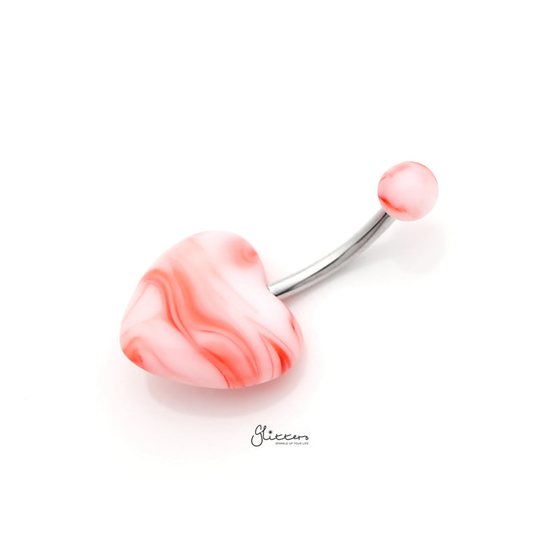 Marble Acrylic Heart Belly Button Navel Ring - Red-Belly Ring, Body Piercing Jewellery-BJ0339-R1_800-Glitters