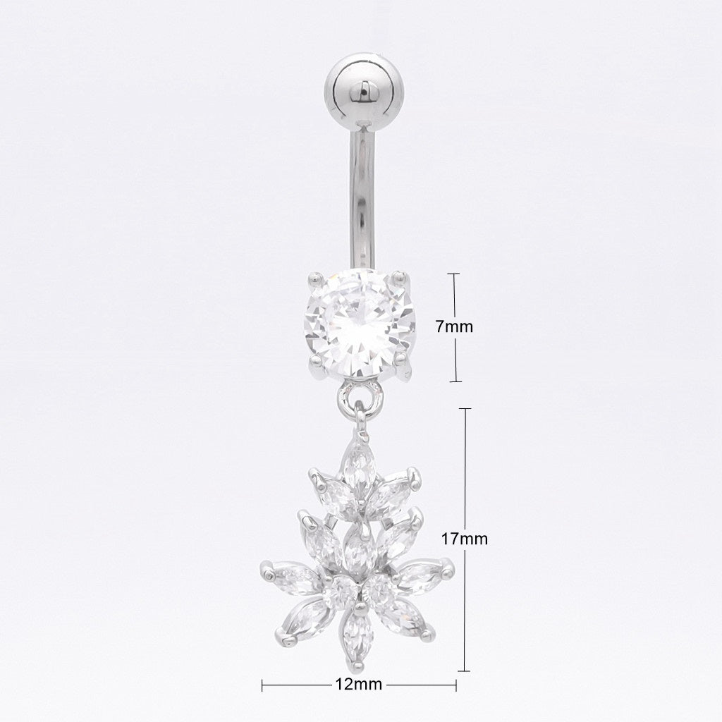 CZ Flower Dangle Belly Button Navel Ring-Belly Ring, Body Piercing Jewellery, Cubic Zirconia, New-BJ0362-1_1_New-Glitters