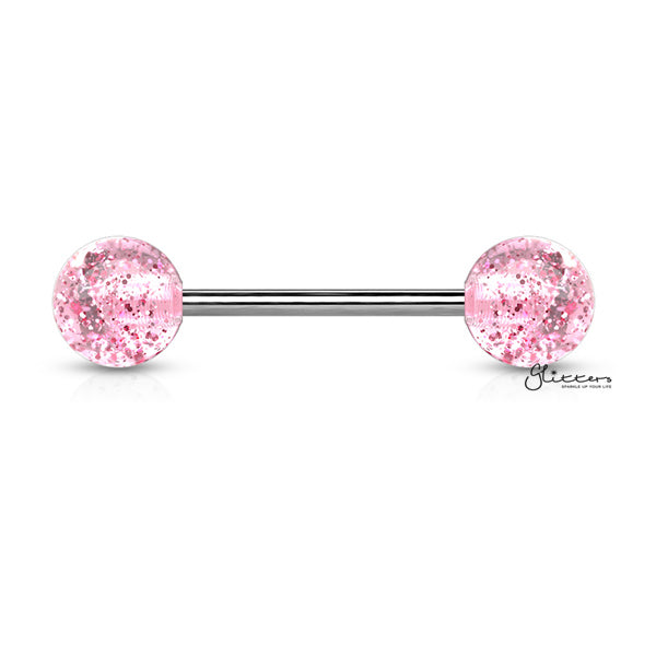 Acrylic Color Ultra Glitters Ball with 14GA Surgical Steel Tongue Bar-Body Piercing Jewellery, Glitters, Nipple Barbell, Tongue Bar-BL2-P_600-Glitters