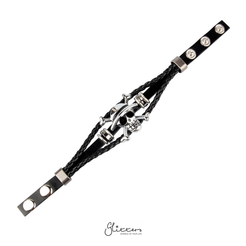 Skull with Crossbones Multilayer Adjustable Leather Bracelet-Bracelets, Jewellery, leather bracelet, Men's Bracelet, Men's Jewellery, Women's Bracelet, Women's Jewellery-Bcl0189-Glitters