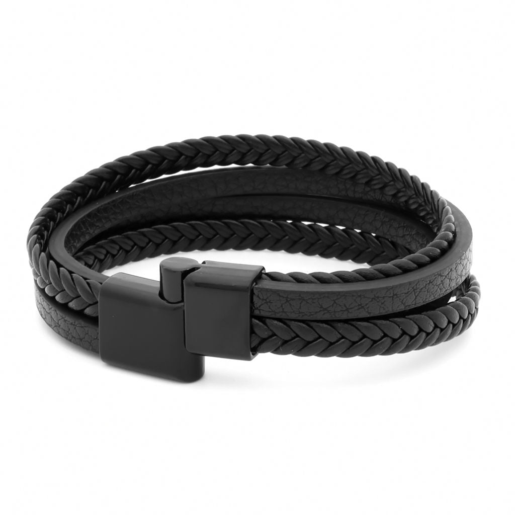 Braided Black Multilayer Leather Bracelet with Magnetic Clasp-Bracelets, Jewellery, leather bracelet, Men's Bracelet, Men's Jewellery-Bcl0216-4_1-Glitters
