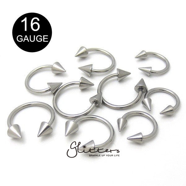 16Gauge Surgical Steel Horseshoe/Circular Barbells with Spike-Body Piercing Jewellery, Horseshoe, Nipple Barbell, Septum Ring-CP0001-S-2-Glitters