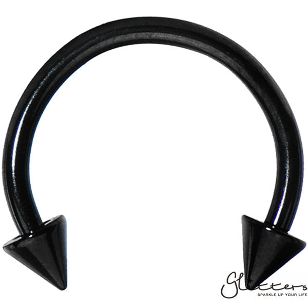 16 Gauge Black Titanium Ion Plated Surgical Steel Horseshoe/Circular Barbells with Spike-Body Piercing Jewellery, Horseshoe, Nipple Barbell, Septum Ring-CP00026-Glitters