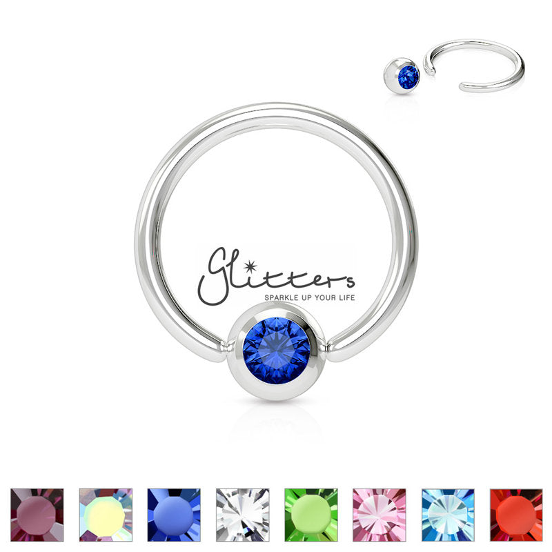 16GA 316L Surgical Steel Captive Bead Ring with Gem Ball-Body Piercing Jewellery, Captive Ring, Nipple Barbell, Septum Ring-CP000801-Glitters