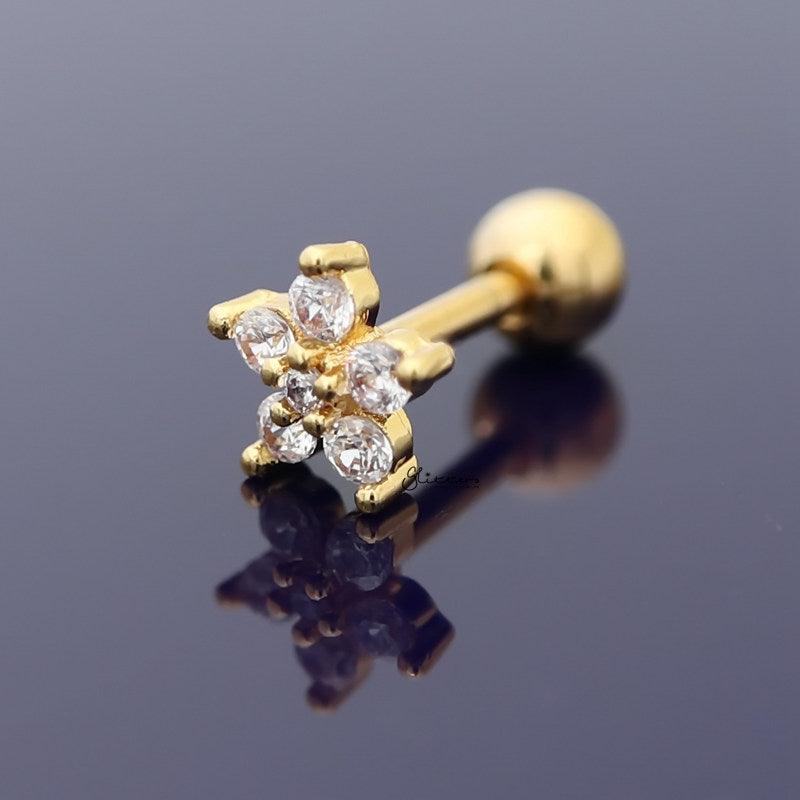 CZ Flower Cartilage Tragus Piercing Earring - Gold-Body Piercing Jewellery, Cartilage, Cubic Zirconia, earrings, Jewellery, Tragus, Women's Earrings, Women's Jewellery-CZFlowerStuds-g03-Glitters