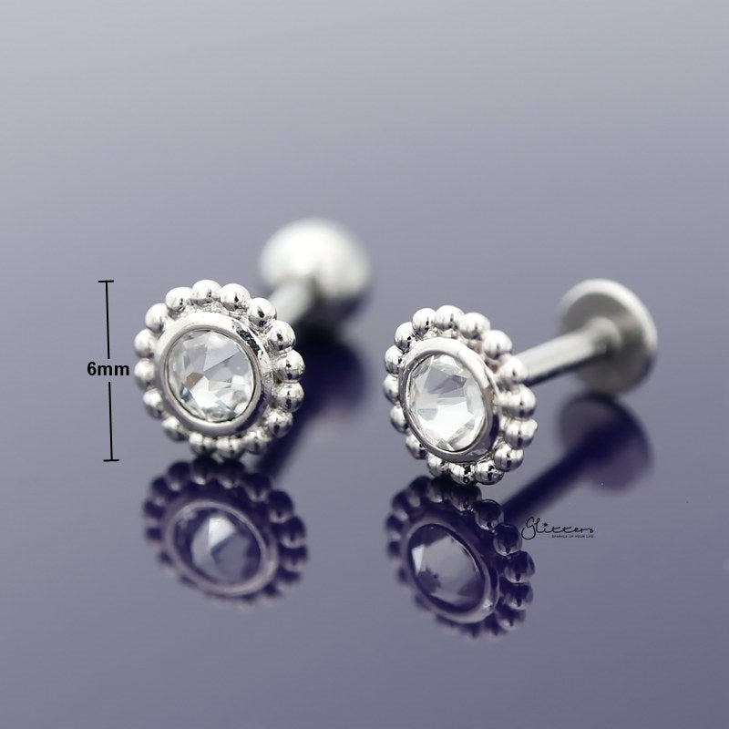 Clear Crystal Tragus Cartilage Earring - Ball End | Flat Back-Body Piercing Jewellery, Cartilage, Crystal, Cubic Zirconia, earrings, Flat back, Jewellery, Tragus, Women's Earrings, Women's Jewellery-ClearCrystalTragus02_New-Glitters