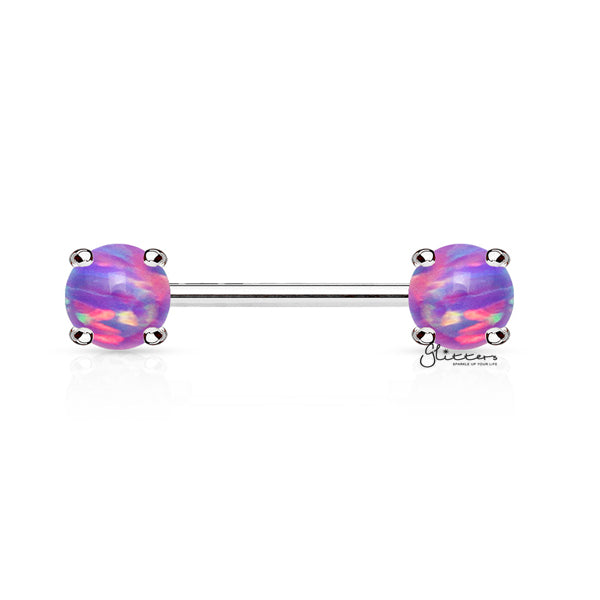 Surgical Steel Nipple Barbells with Prong Set Opal Ends - Opal Purple-Body Piercing Jewellery, Nipple Barbell-EB0003-A1_10a50079-0cda-445a-88d5-716b84c34b4c-Glitters