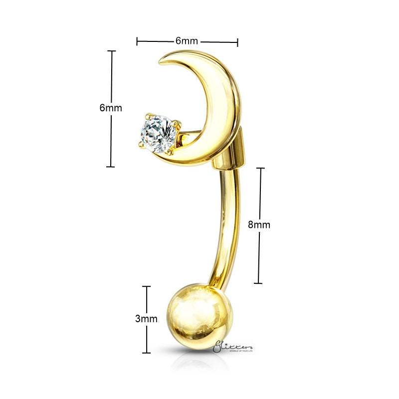 Crescent Moon Curved Barbell Eyebrow Ring - Gold-Body Piercing Jewellery, Daith, Eyebrow-EB0017-G_New-Glitters