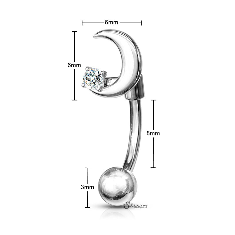 Crescent Moon Curved Barbell Eyebrow Ring - Silver-Body Piercing Jewellery, Daith, Eyebrow-EB0017-S_New-Glitters