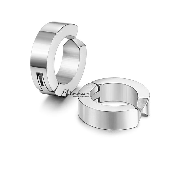Non-Pierced Stainless Steel Clip On Hoop Earrings - Silver-earrings, Fake Earrings, Hinged Earrings, Hoop Earrings, Jewellery, Men's Earrings, Men's Jewellery, Non-Pierced, Stainless Steel, Women's Earrings, Women's Jewellery-EC0061_S-Glitters