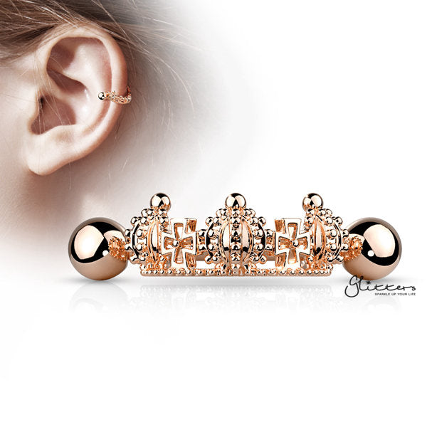 316L Surgical Steel Barbell with Triple Crown Helix Cuff-Body Piercing Jewellery, Ear Cuffs, earrings, Helix Earrings, Jewellery, Tragus, Women's Earrings, Women's Jewellery-EC0071-RG-Glitters