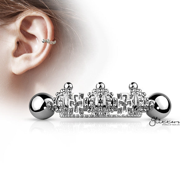 316L Surgical Steel Barbell with Triple Crown Helix Cuff-Body Piercing Jewellery, Ear Cuffs, earrings, Helix Earrings, Jewellery, Tragus, Women's Earrings, Women's Jewellery-EC0071-S-Glitters